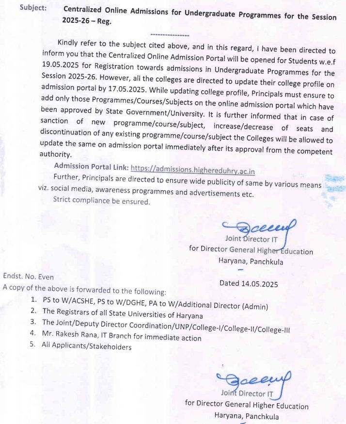 Haryana UG College Admission 2025