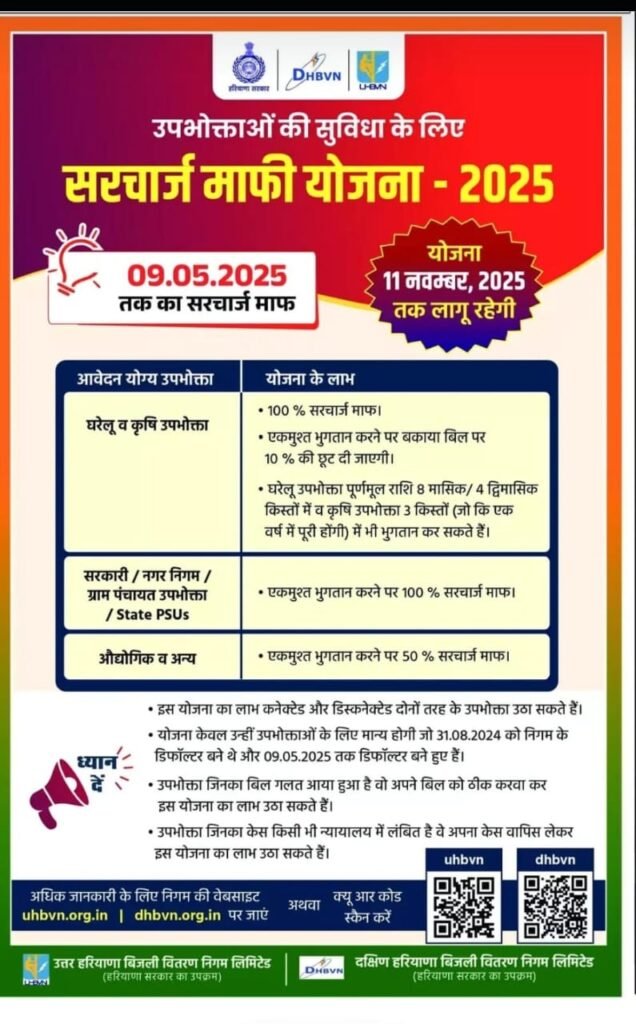 हरियाणा बिजली बिल ब्याज माफी योजना